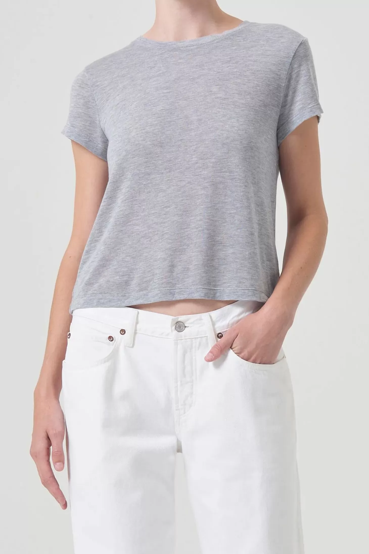 Tops<AGOLDE ADINE SHRUNKEN TEE GreyHeather