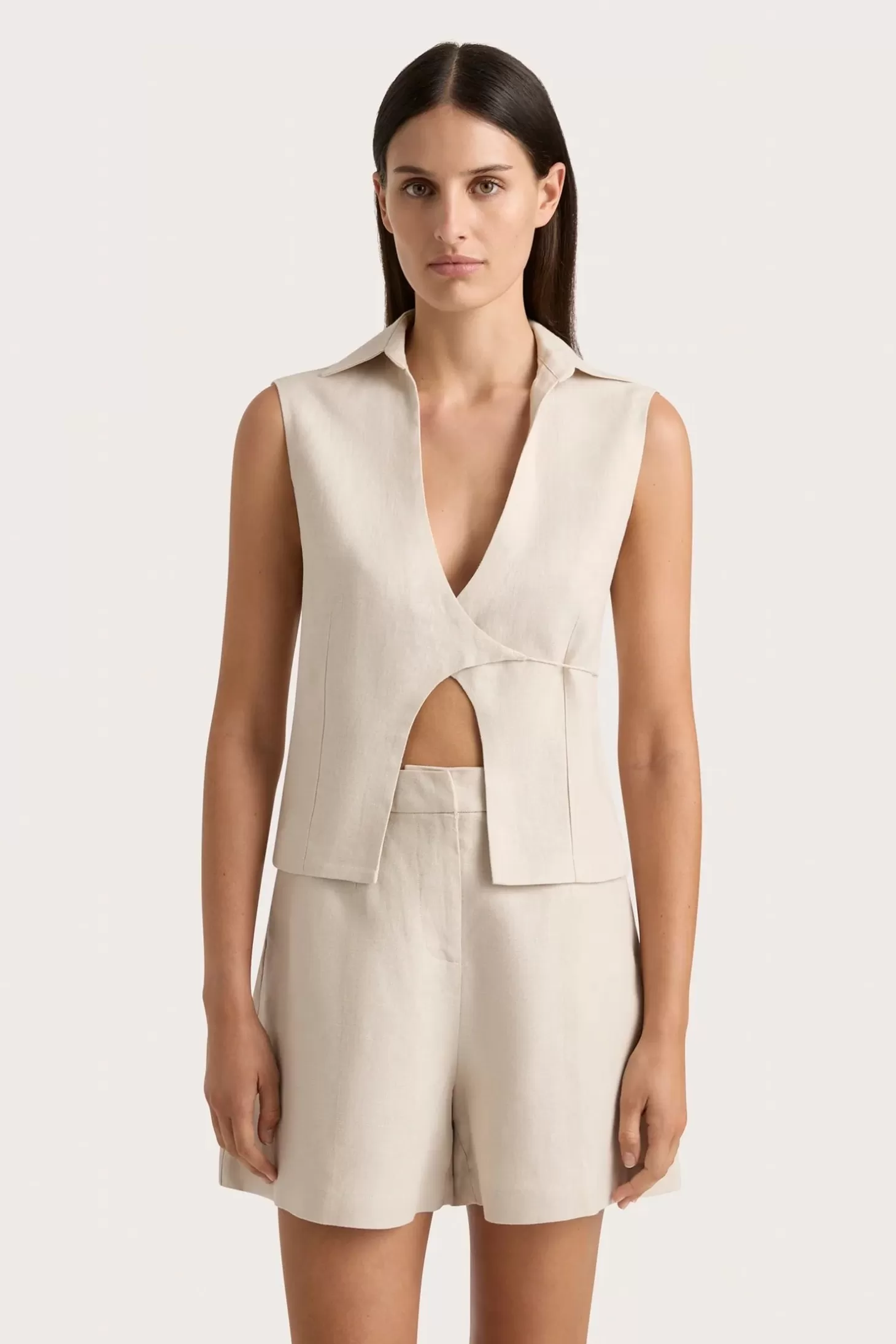 Tops | Matching Sets<FAITHFULL THE BRAND ANTIBES SLEEVELESS WRAP SHIRT Sand