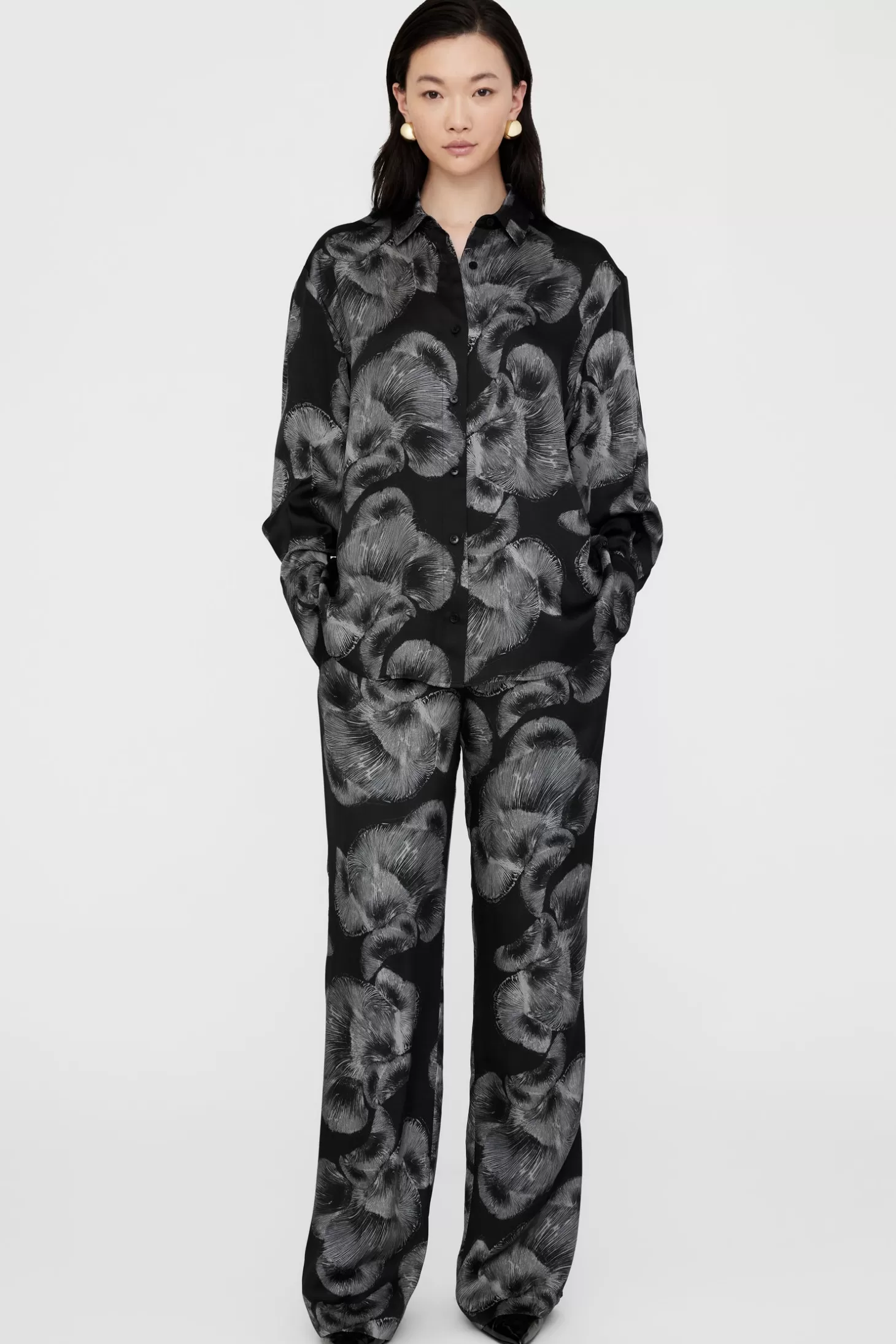 Tops | Matching Sets<ANINE BING AVALON SHIRT BlackMushroomPrint