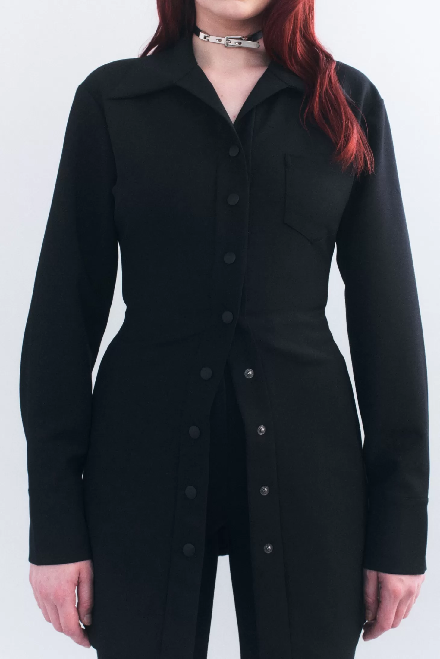 Tops<COURTNEY ZHENG BEATRIX STRETCH WOOL LONGLINE SHIRT Black