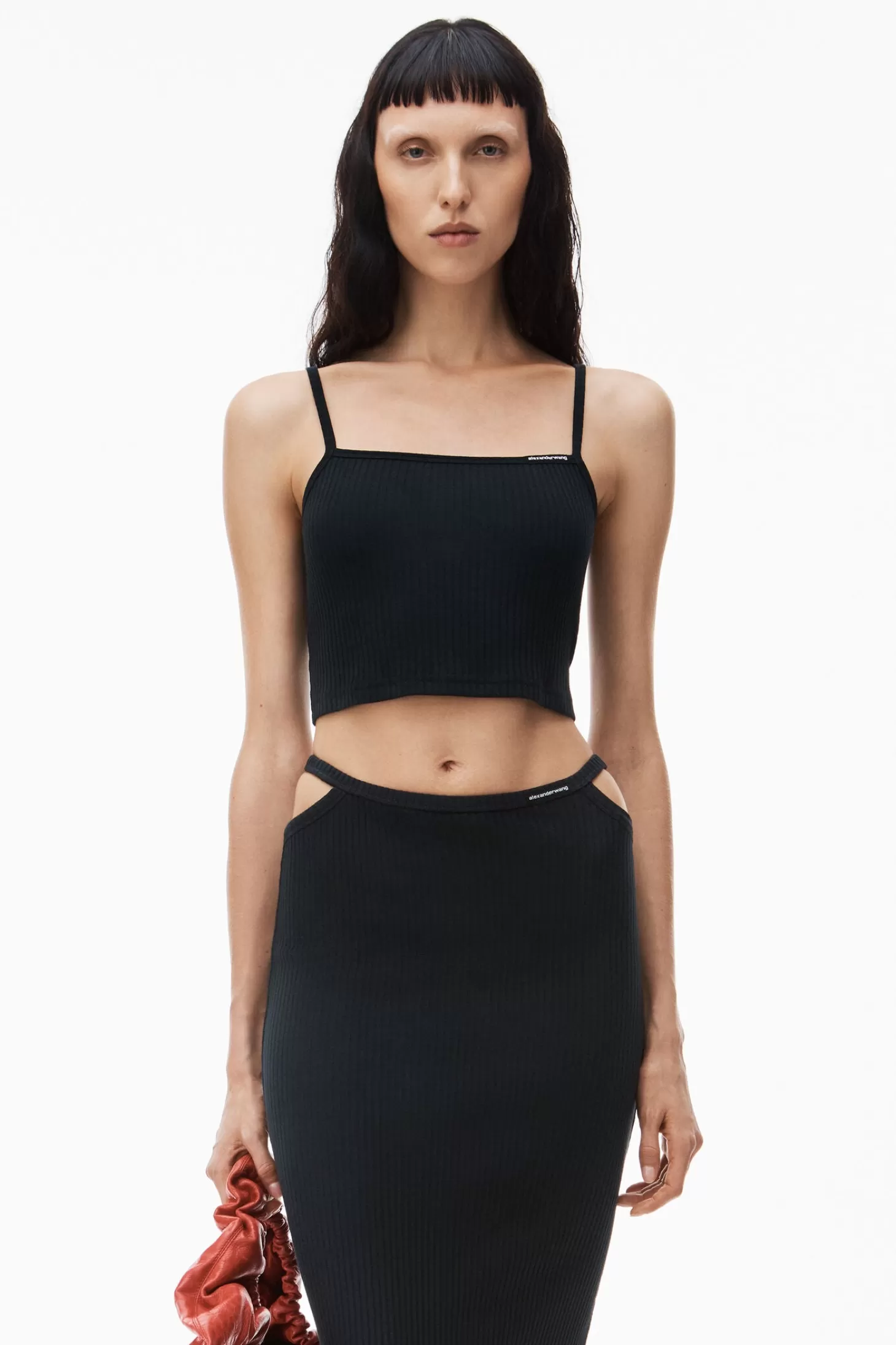 Tops<ALEXANDERWANG.T CAMI TOP W/ SKINNY WOVEN LABEL Black