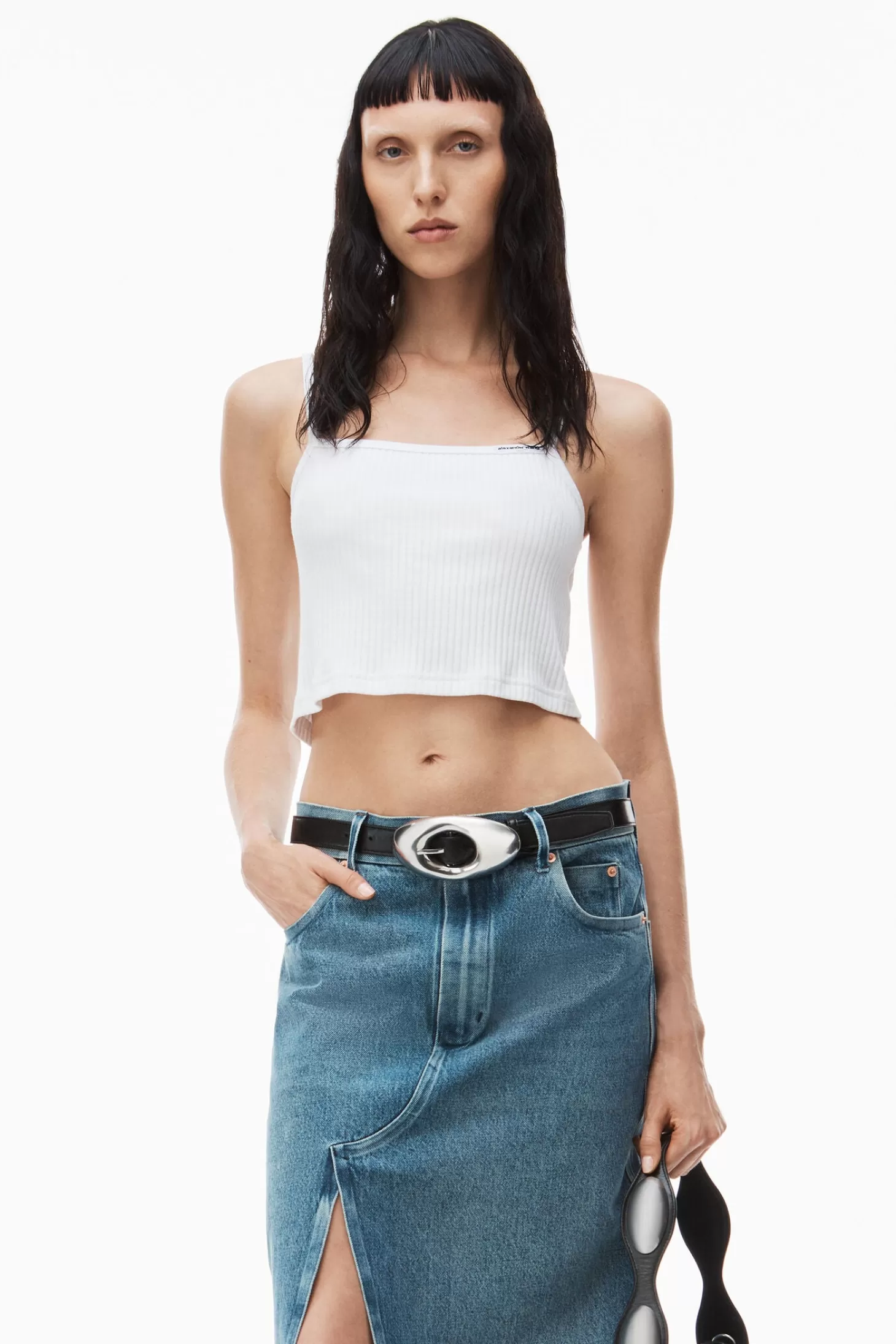 Tops<ALEXANDERWANG.T CAMI TOP W/ SKINNY WOVEN LABEL White