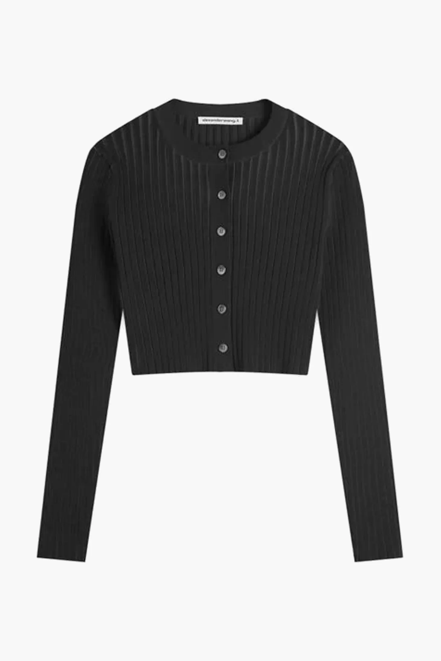 Tops | Knitwear<ALEXANDERWANG.T CROPPED RIBBED CREW NECK CARDIGAN W/ EMBOSSED LOGO Charcoal