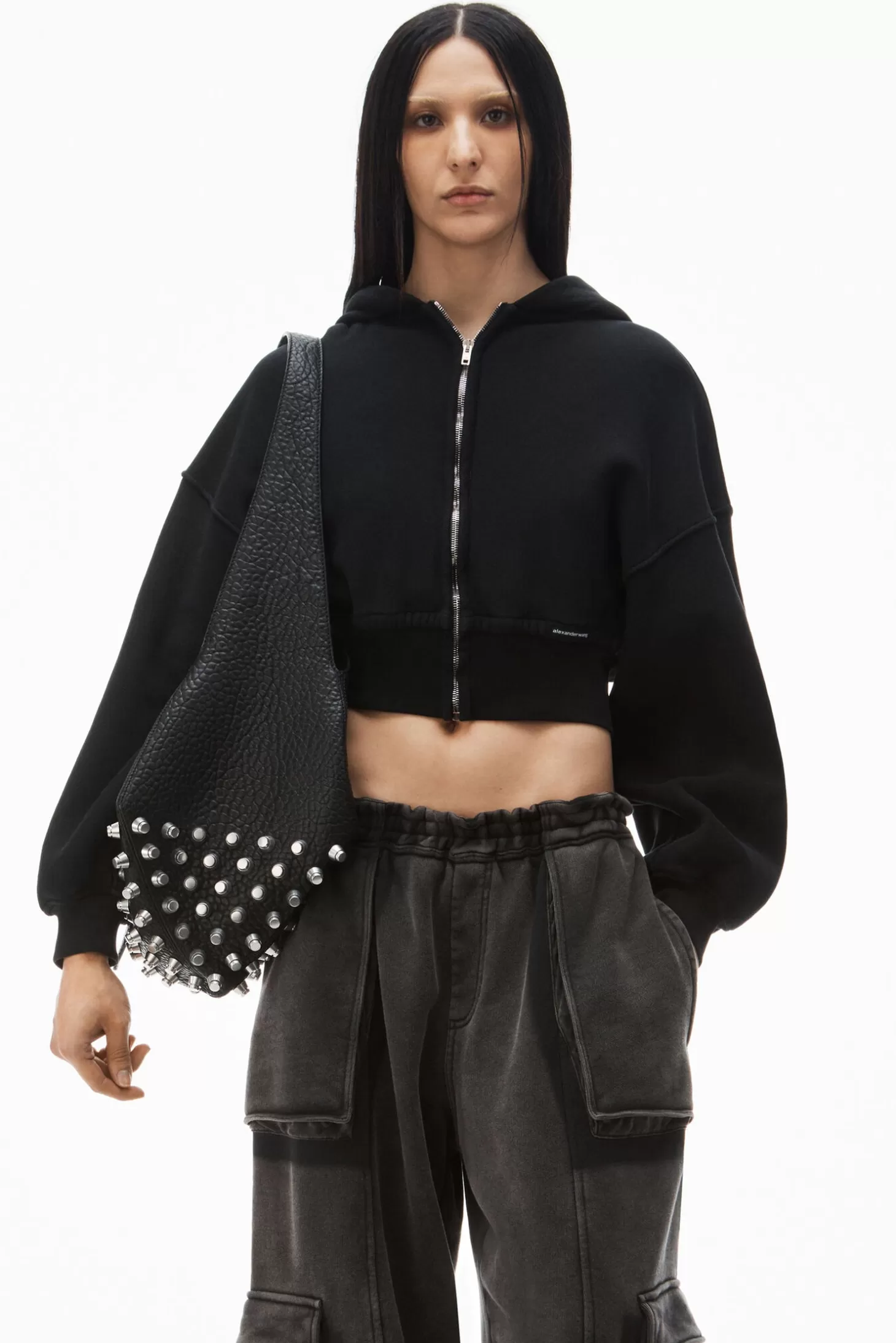 Sweatshirts & Loungewear | Matching Sets<ALEXANDERWANG.T CROPPED ZIP UP HOODIE FadedBlack