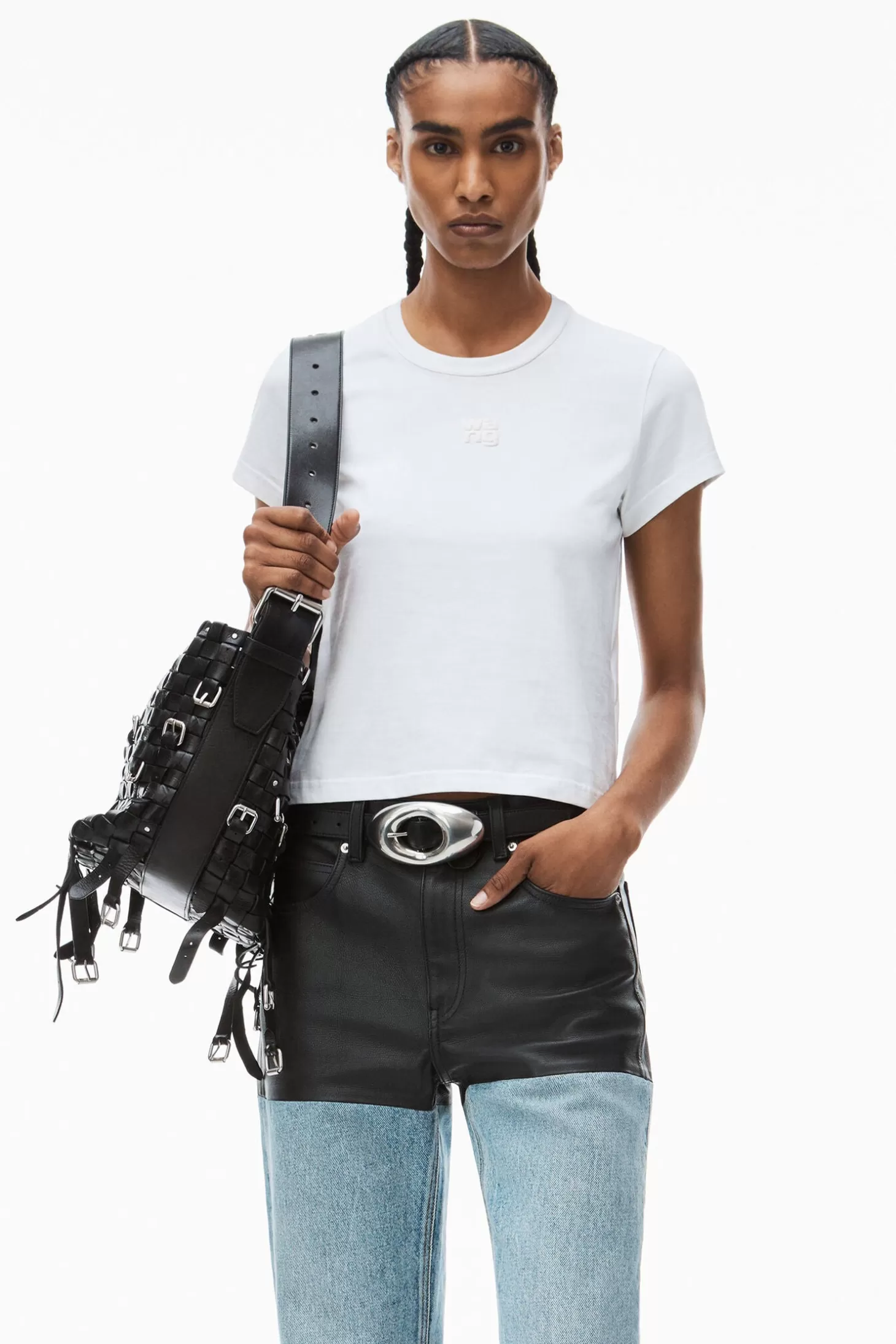 Tops<ALEXANDERWANG.T ESSENTIAL JSY SHRUNK TEE W/PUFF LOGO & BOUND NECK White