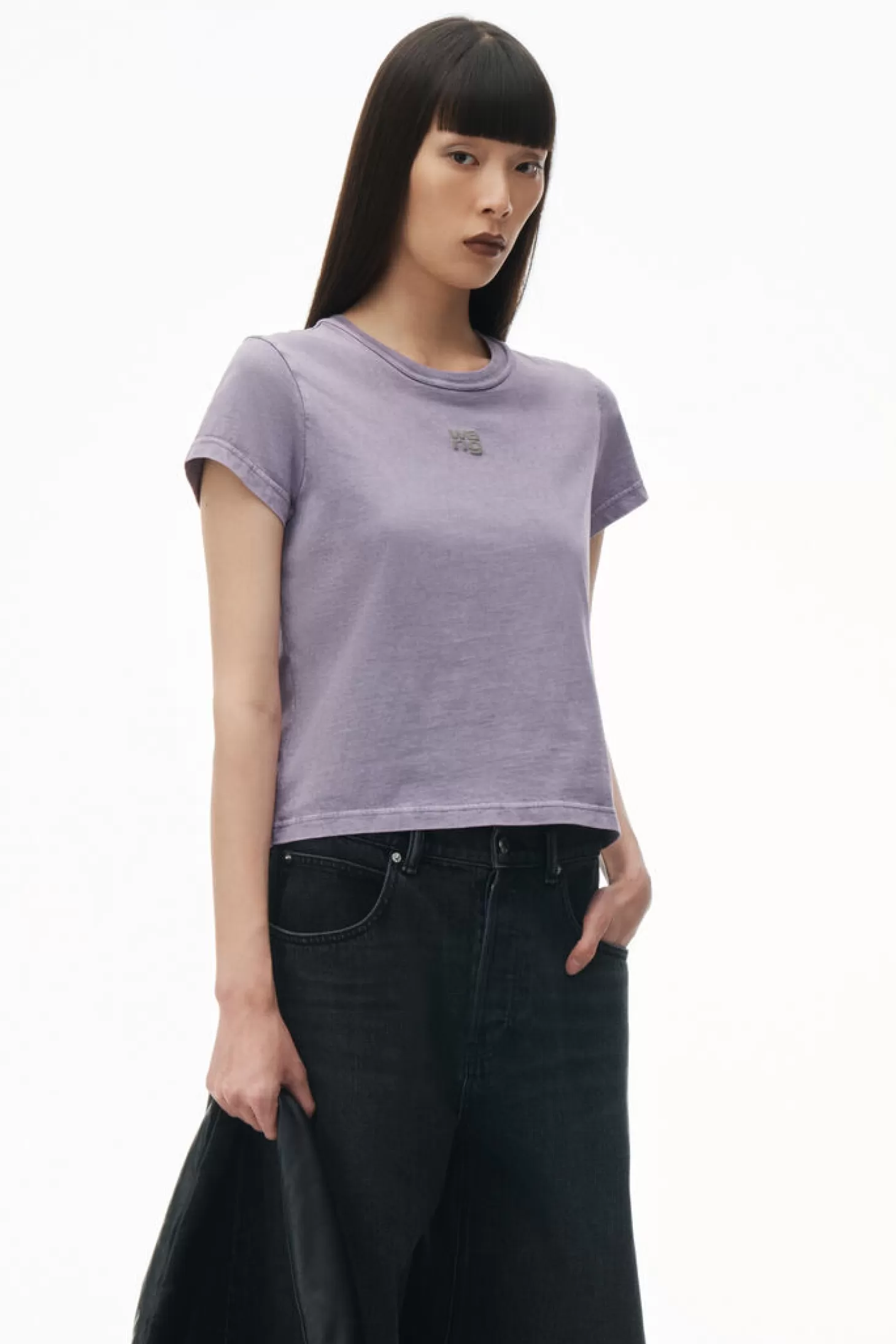 Tops | Sweatshirts & Loungewear<ALEXANDERWANG.T ESSENTIAL JSY SHRUNK TEE W/PUFF LOGO & BOUND NECK AcidPinkLavender