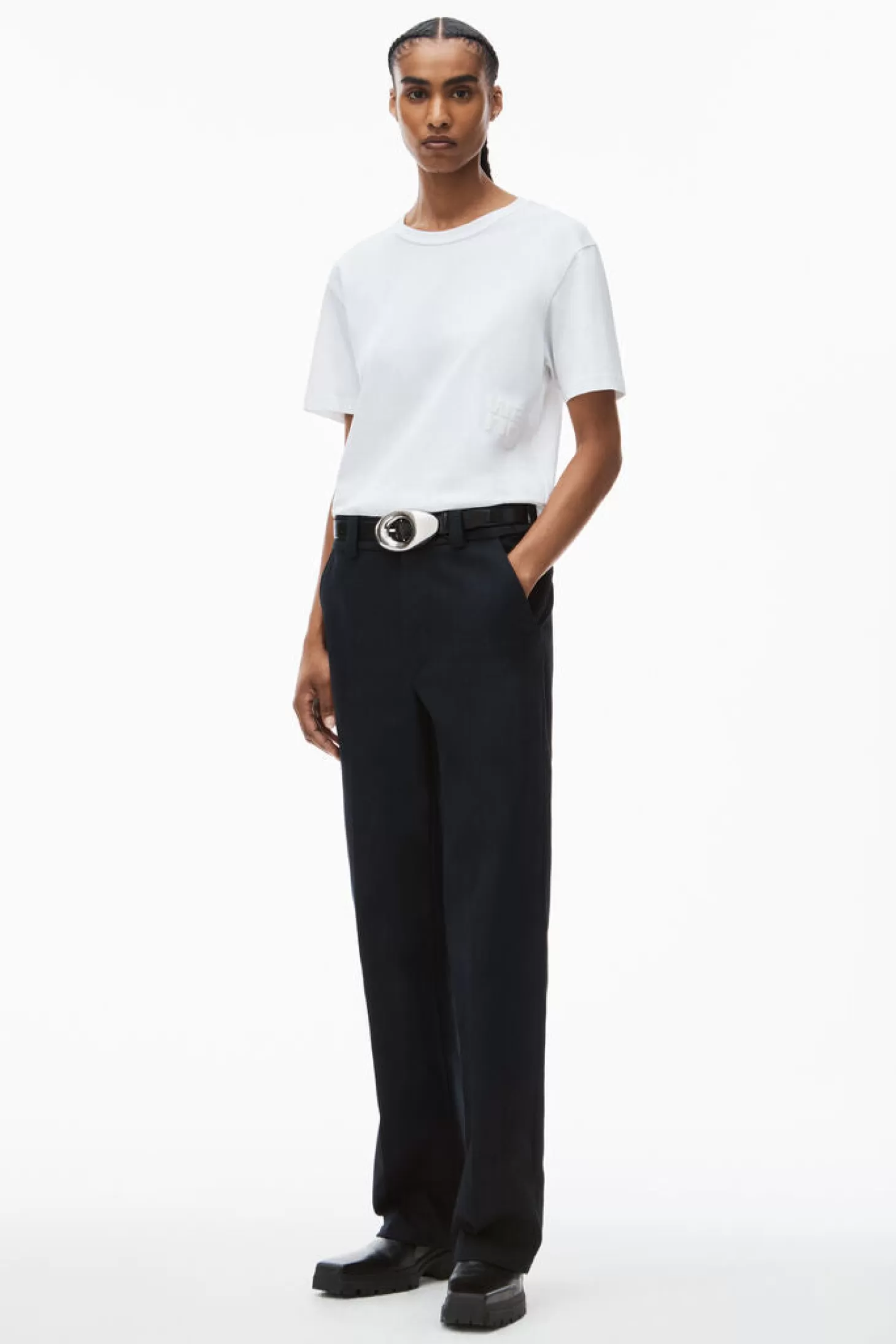 Tops<ALEXANDERWANG.T ESSENTIAL JSY SS TEE W/ PUFF LOGO & BOUND NECK White