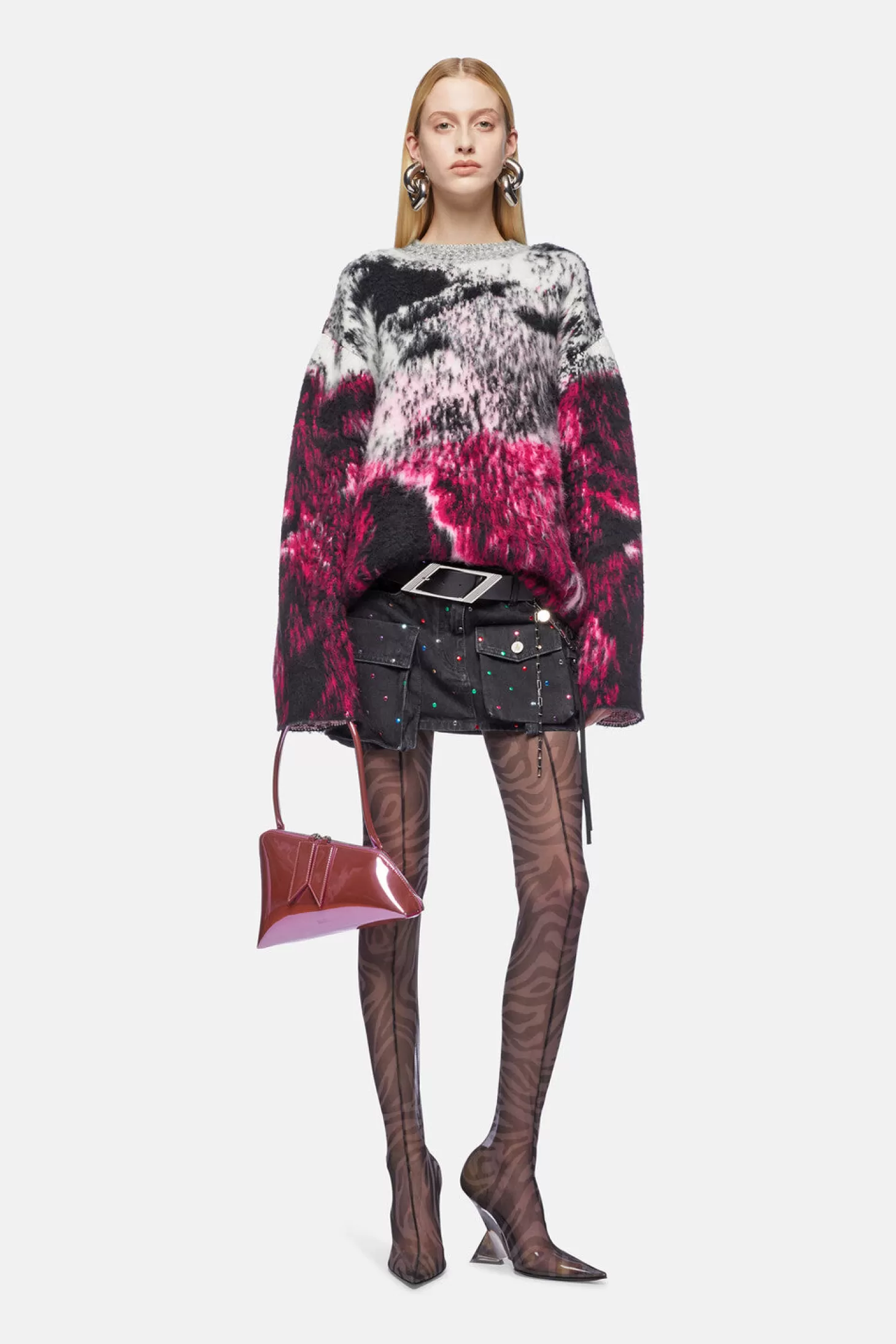 Skirts<THE ATTICO FAY BLACK MINI SKIRT BlackHotfixedStud