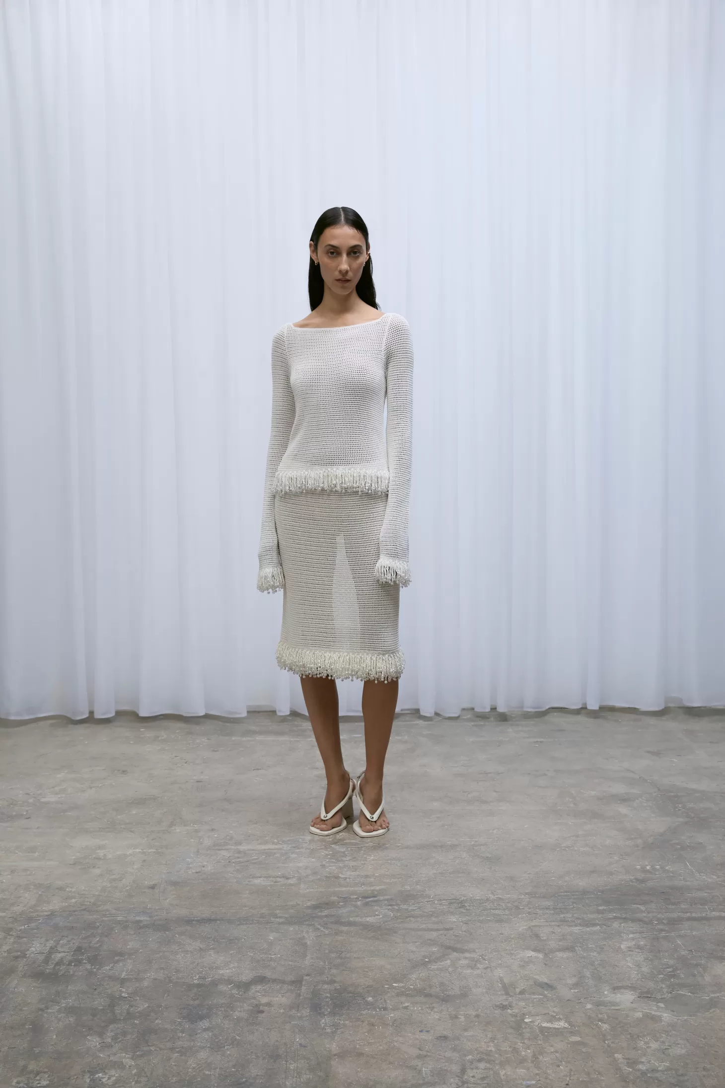 Tops | Matching Sets<Paris Georgia FRINGE LONG SLEEVE TOP OffWhite