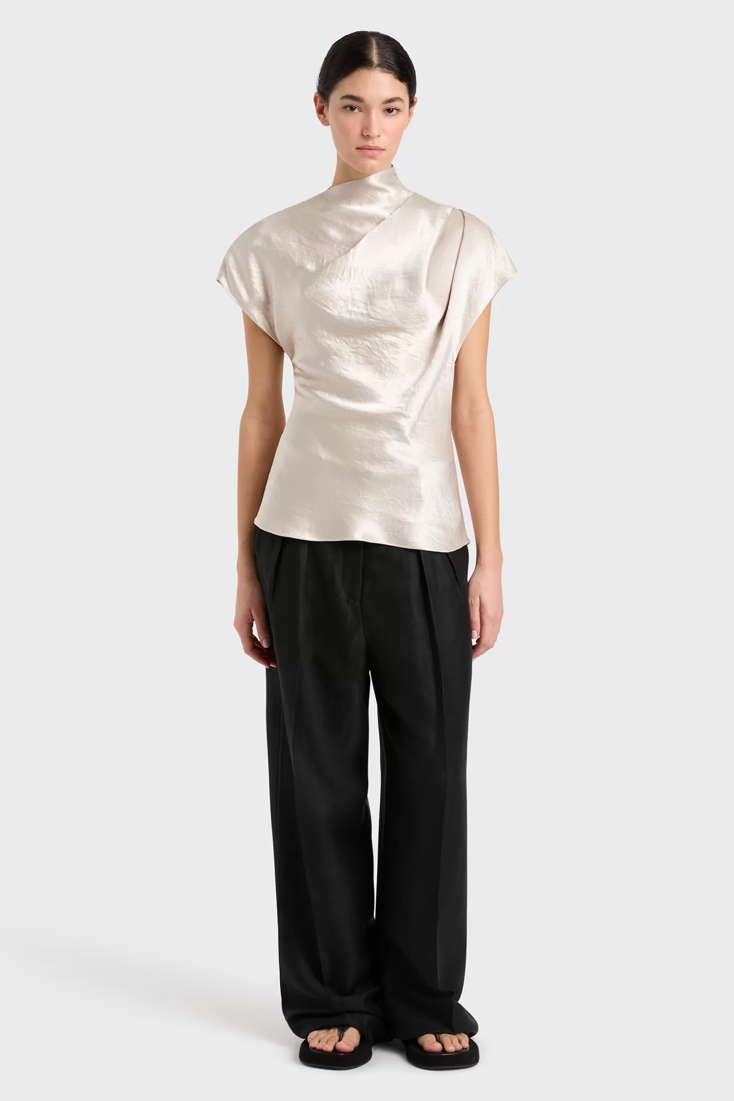 Tops | Matching Sets<BONDI BORN KOBE PLEAT SHOULDER TOP Silver