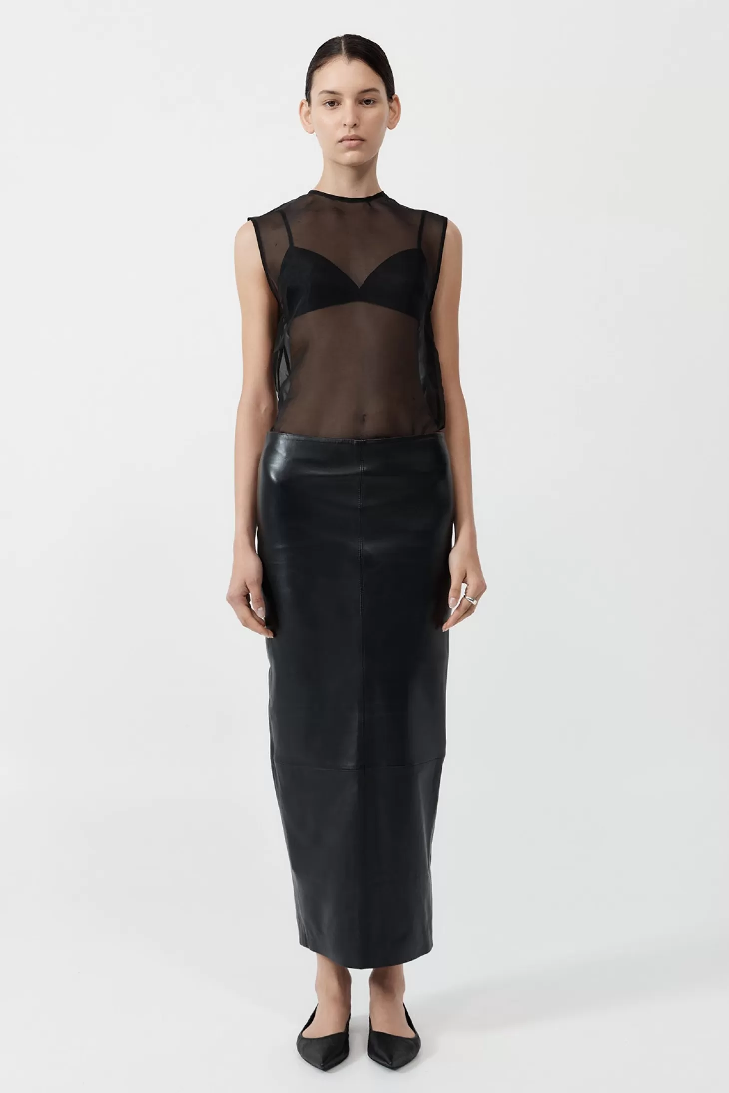 Skirts<ST. AGNI LEATHER COLUMN SKIRT Black