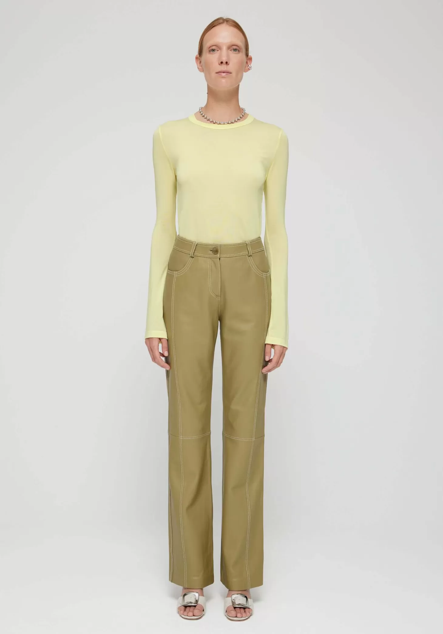 Pants<RÓHE LEATHER CONTRAST STITCHED TROUSERS