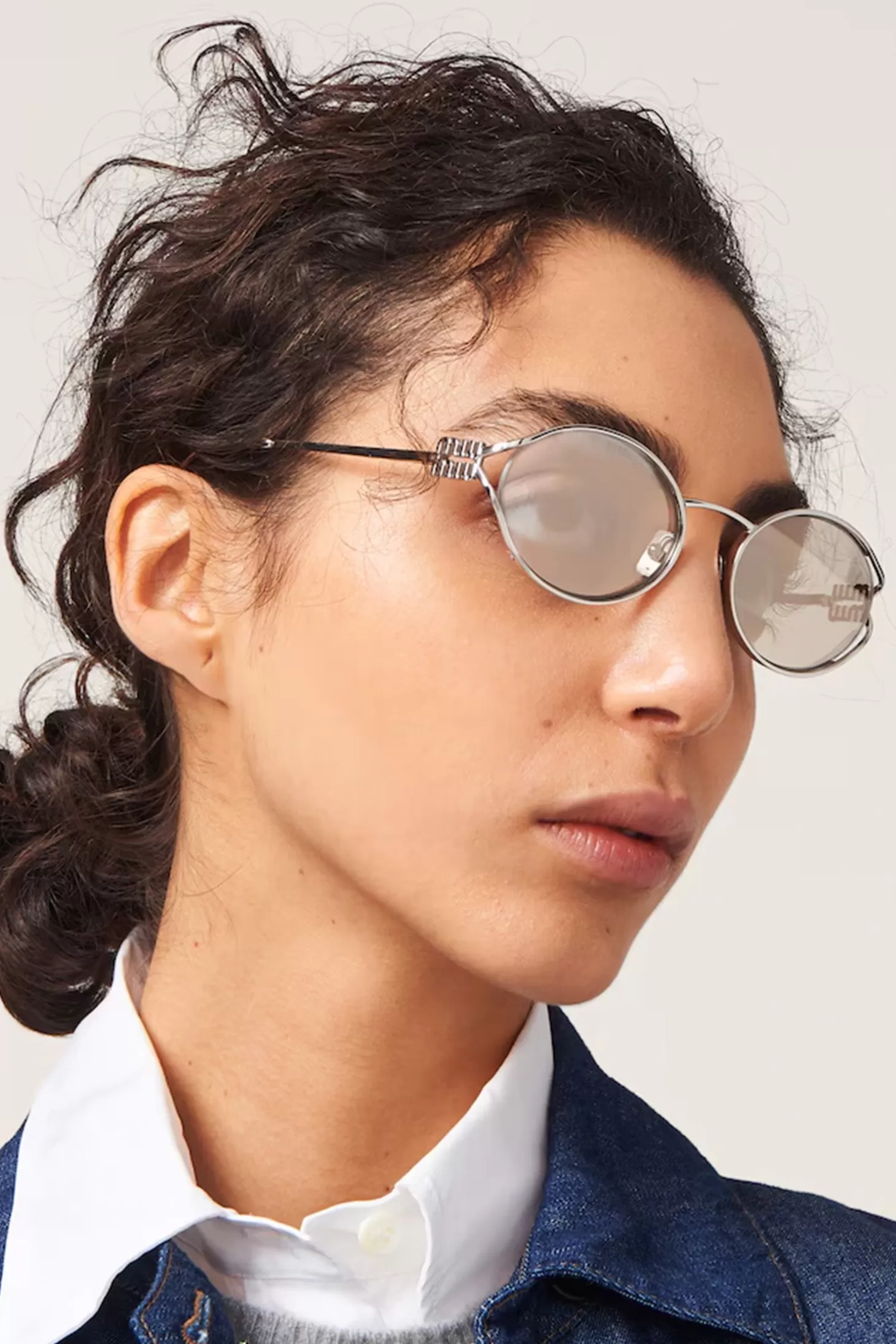 Sunglasses<MIU MIU LOGO METAL OVAL SUNGLASSES Silver/Ivory