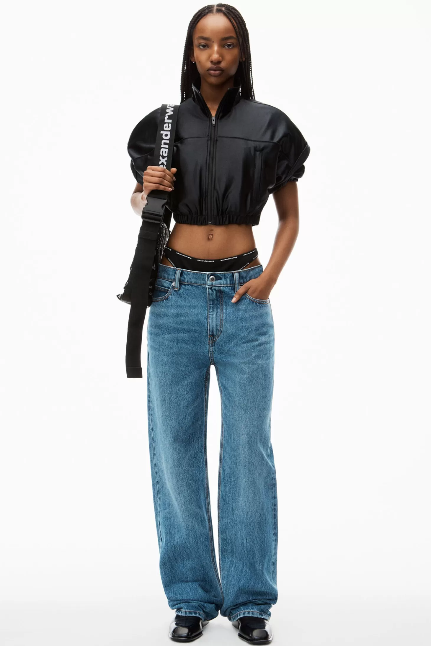 Denim<ALEXANDER WANG MID RISE RELAXED JEAN PRESTYLE LOGO ELASTIC BIKINI