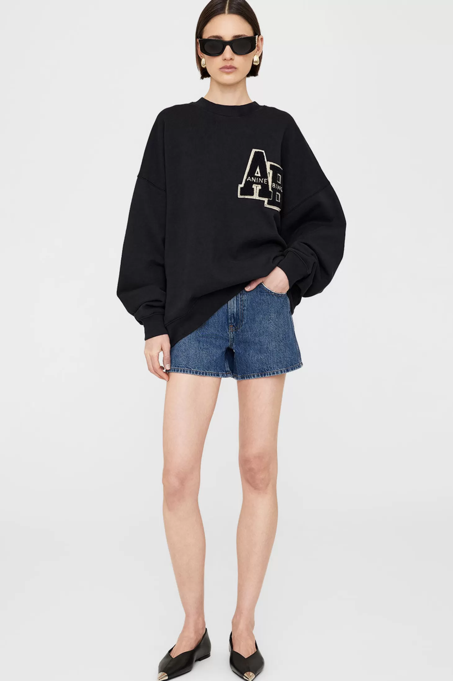 Sweatshirts & Loungewear<ANINE BING MILES SWEATSHIRT LETTERMAN Black