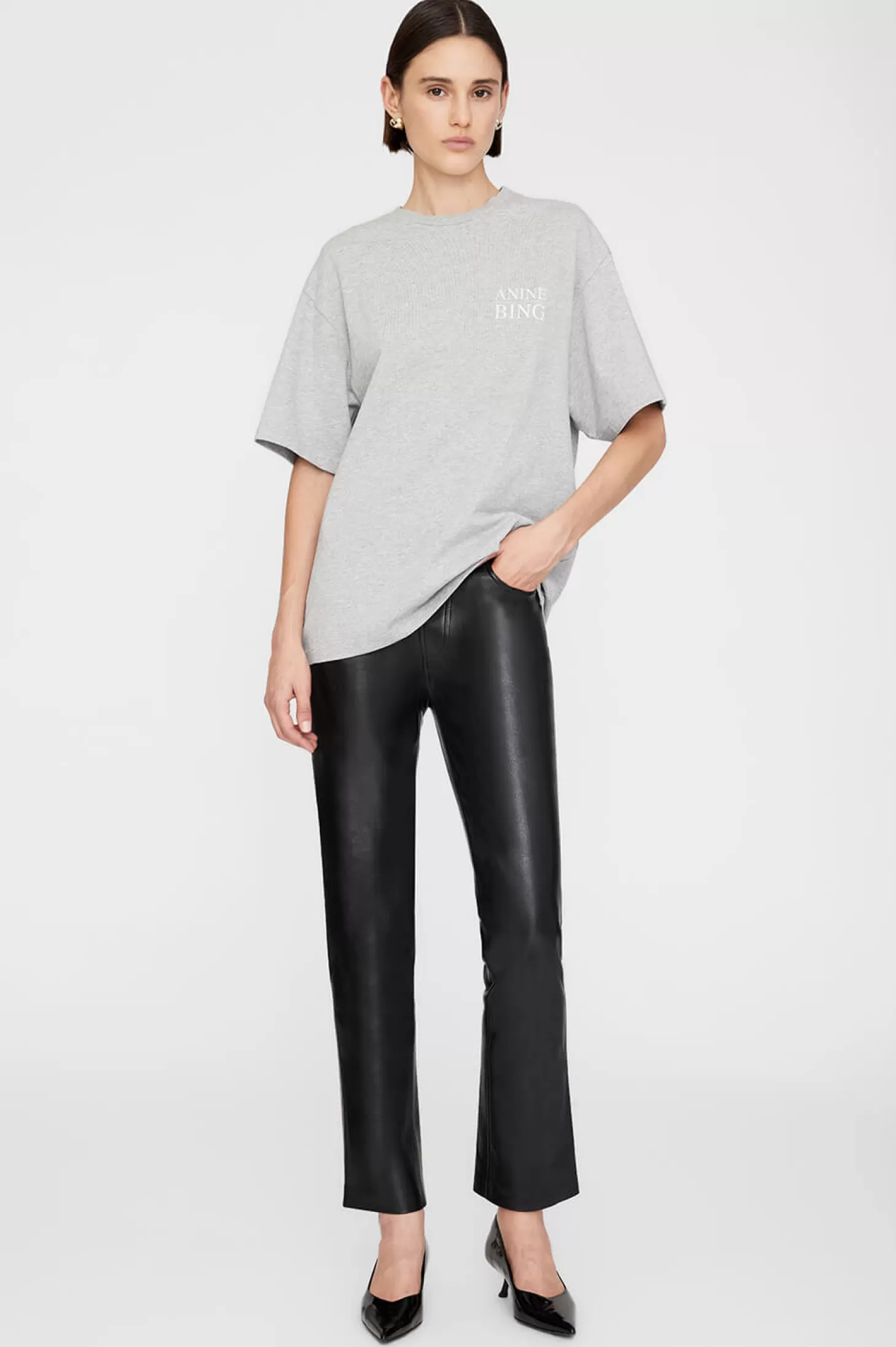 Tops<ANINE BING MYERS TEE SERIF NY GreyMelange
