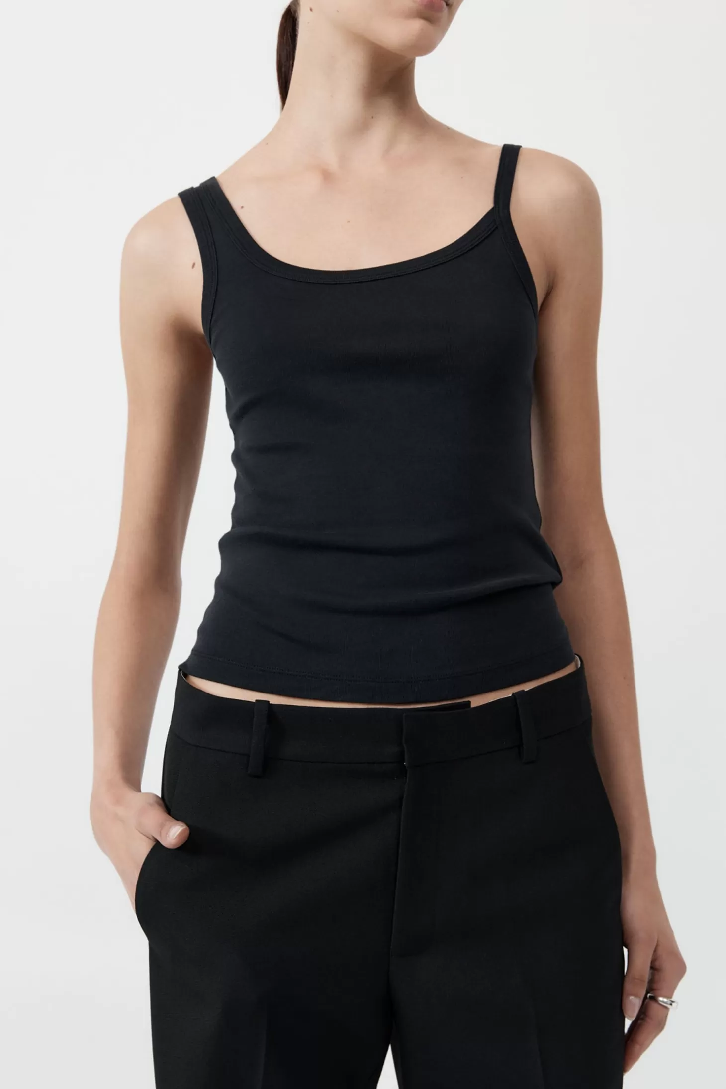 Tops<ST. AGNI ORGANIC COTTON ASYMM TANK Black