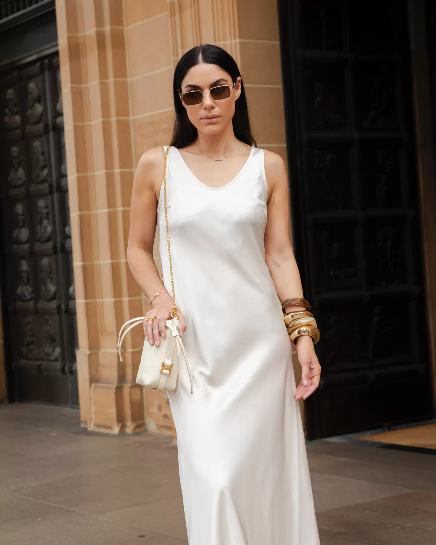Sunglasses<GUCCI RECTANGULAR-FRAME SUNGLASSES Gold
