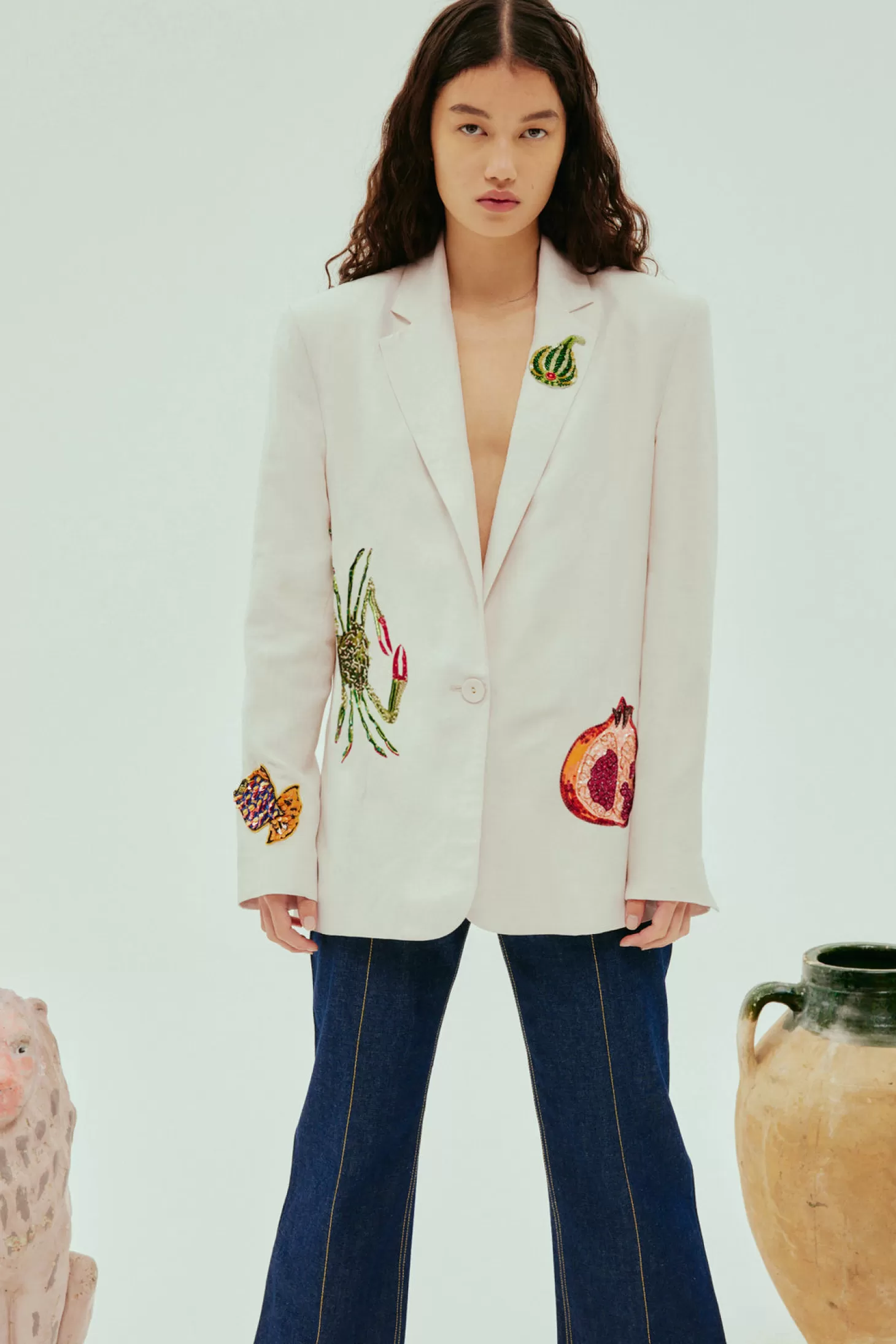 Jackets<ALÉMAIS SEB EMBELLISHED BLAZER Cream