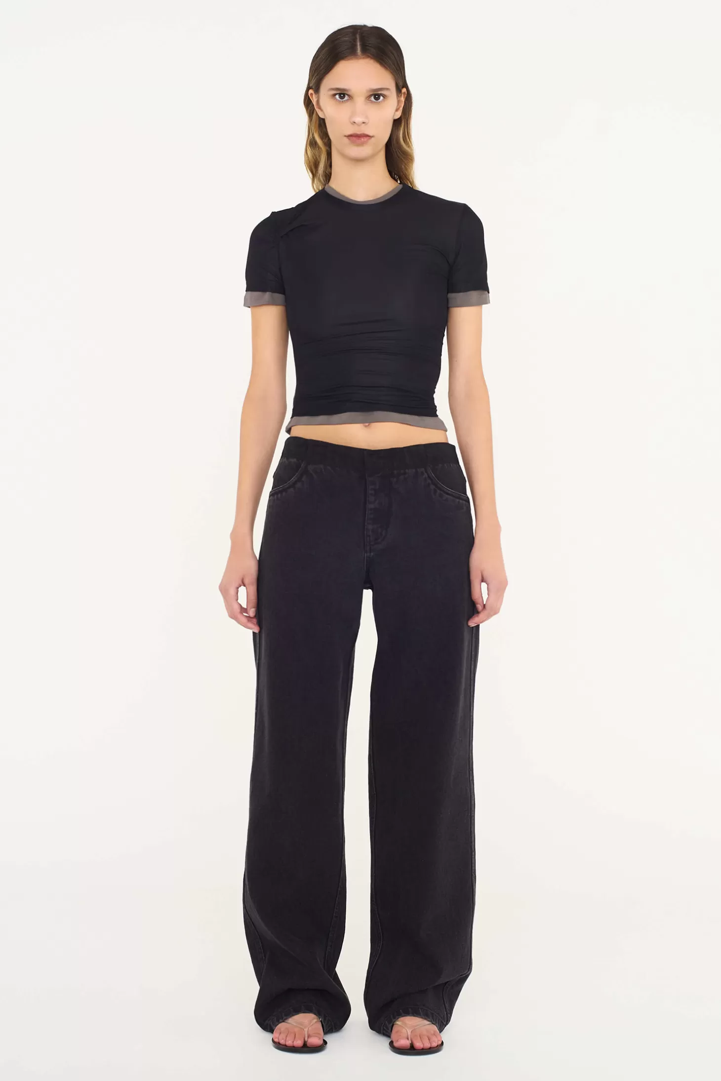 Tops<CHRISTOPHER ESBER SHEER OVERLAY LOOPHOLE RIB TEE