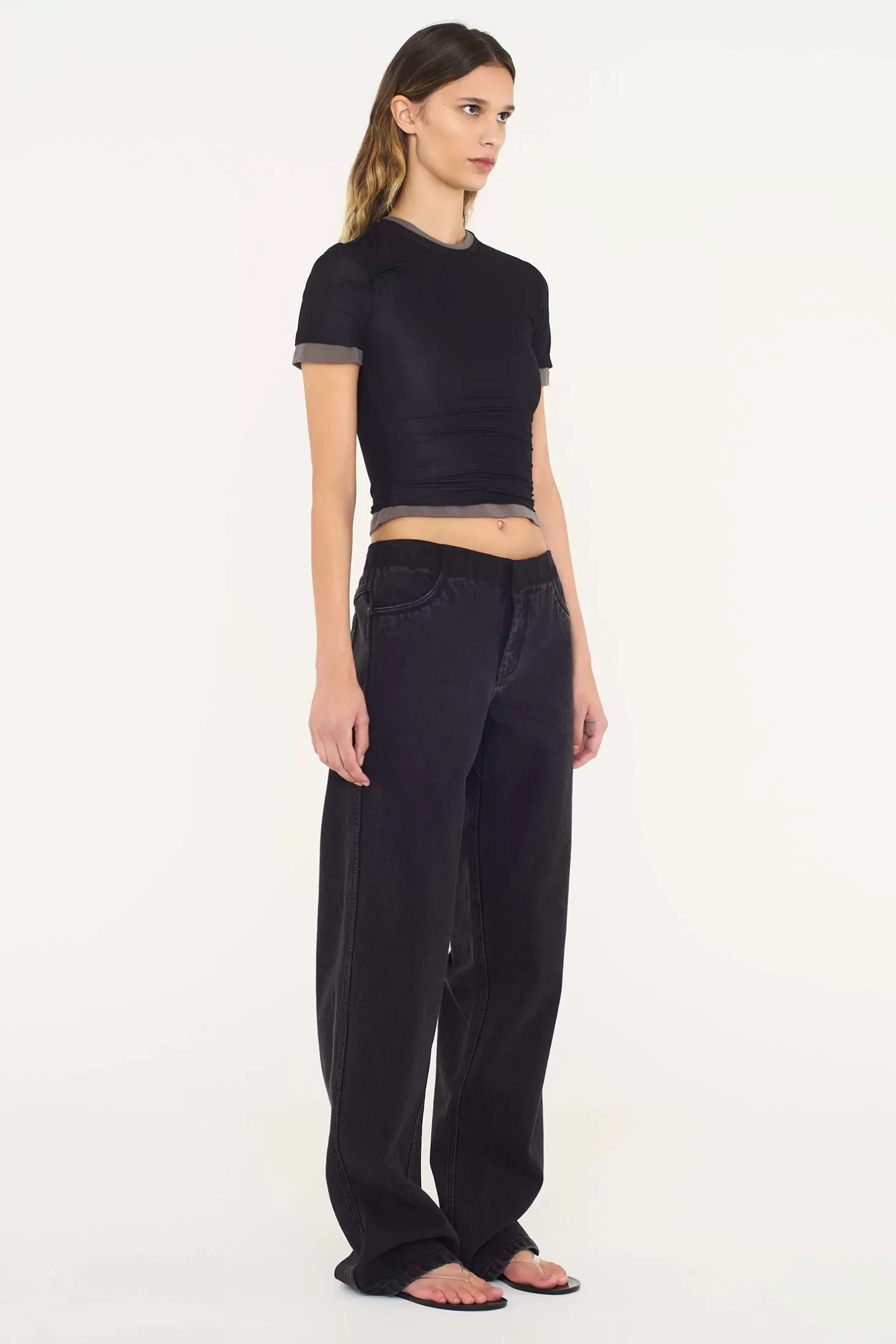 Tops<CHRISTOPHER ESBER SHEER OVERLAY LOOPHOLE RIB TEE