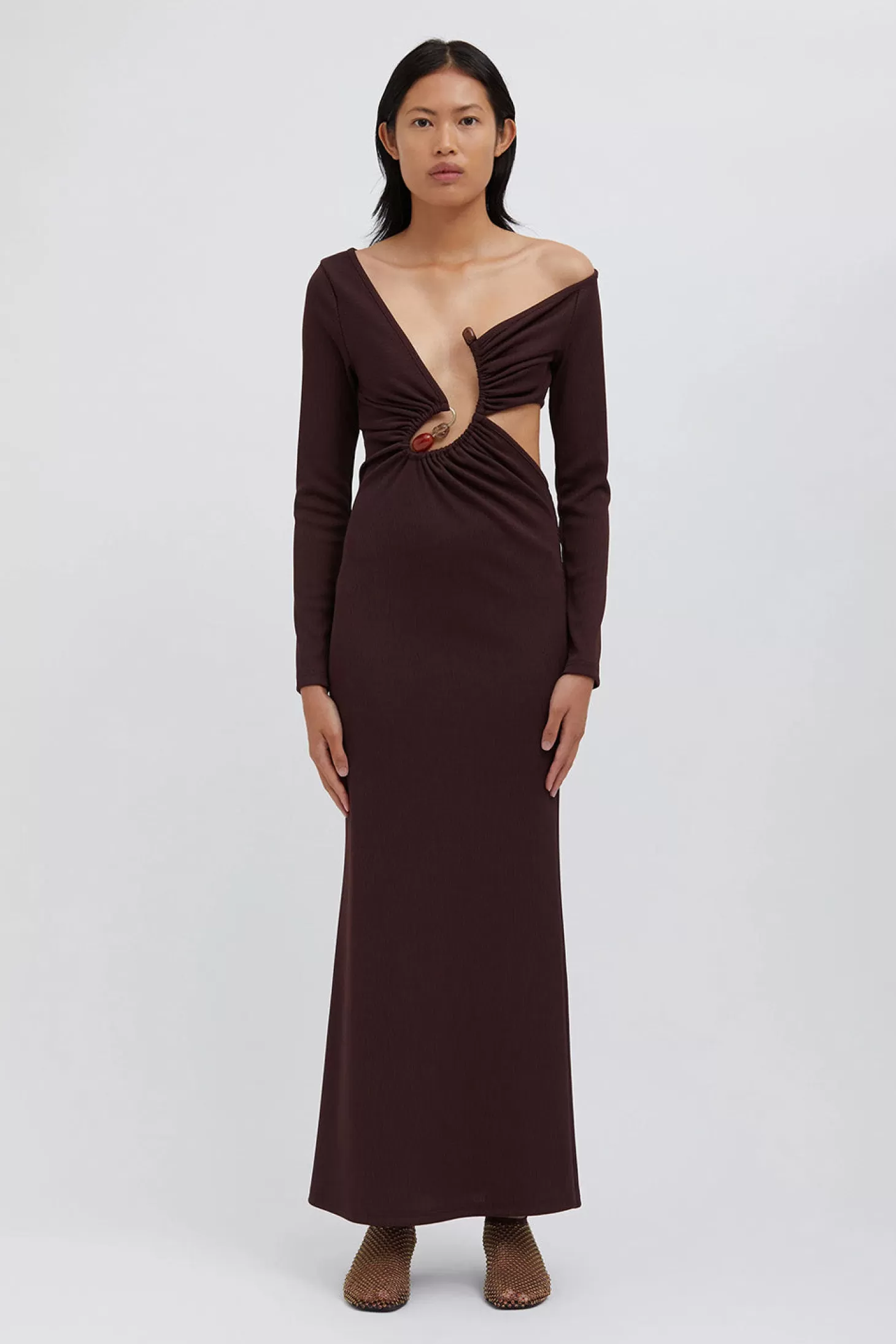 Dresses<CHRISTOPHER ESBER SPIRAL CRYSTAL L/S DRESS Mahogany
