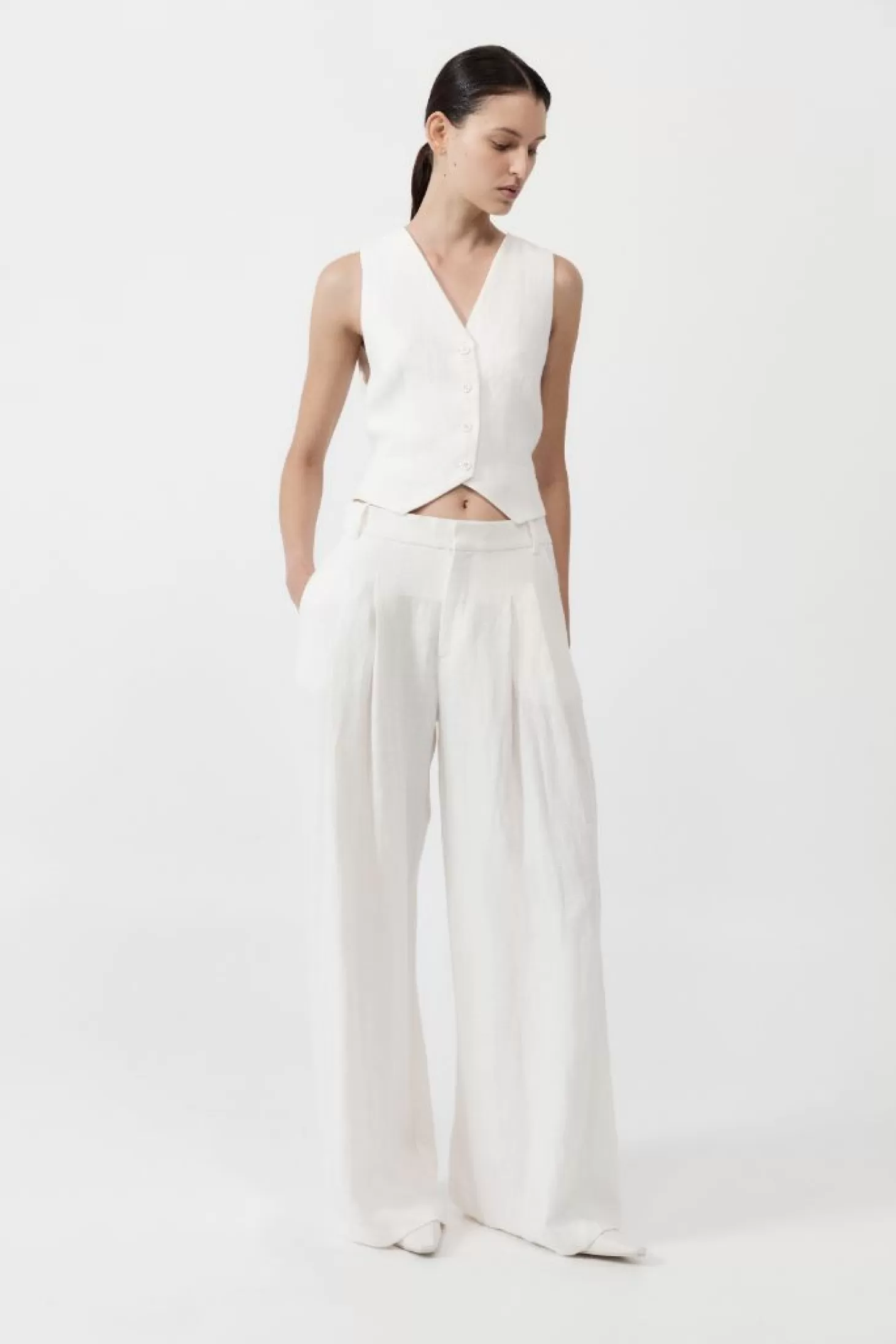 Pants | Matching Sets<ST. AGNI TAILORED LINEN PANTS Ivory