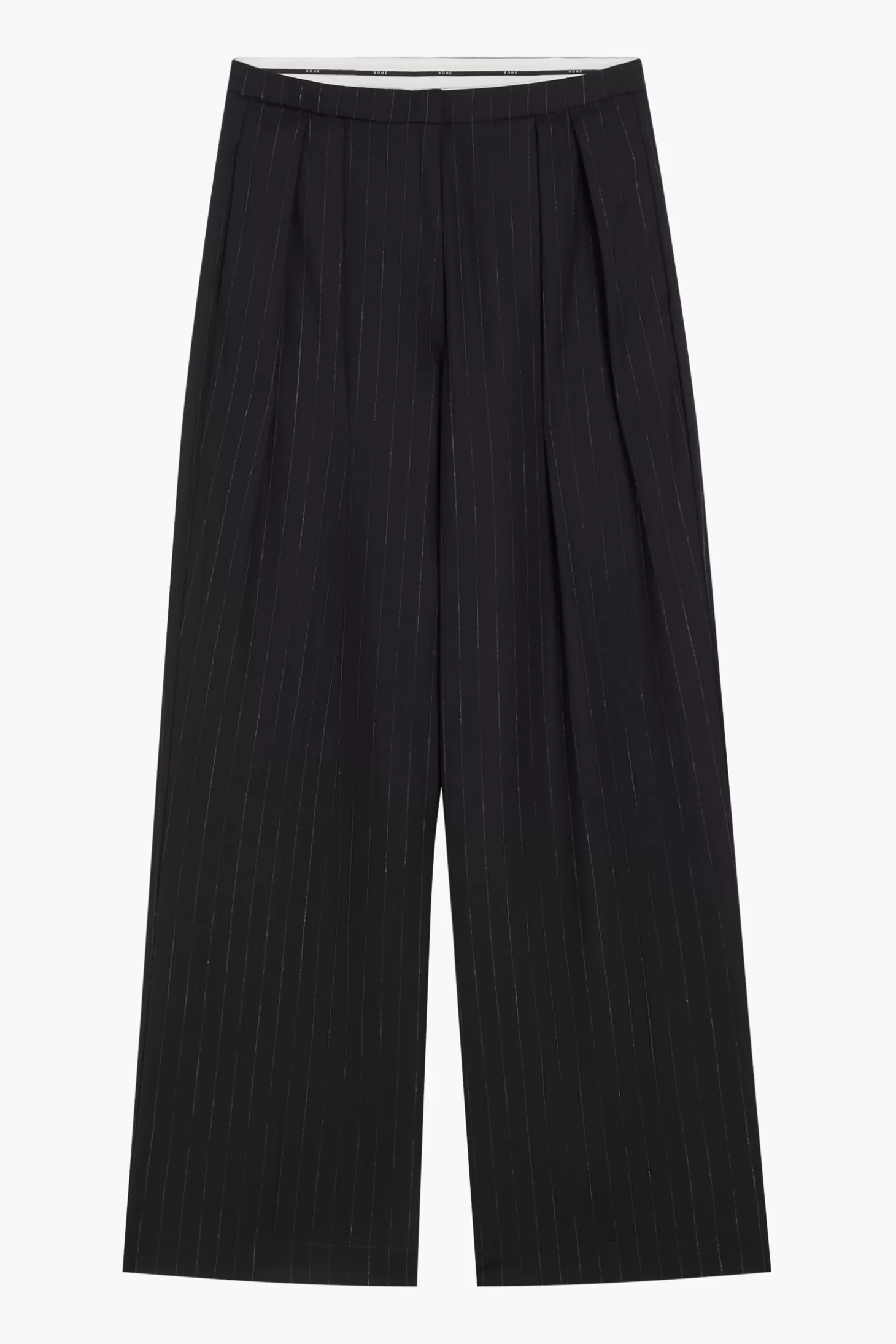 Pants<RÓHE WIDE LEG PINSTRIPE TROUSERS Black/GreyStripe