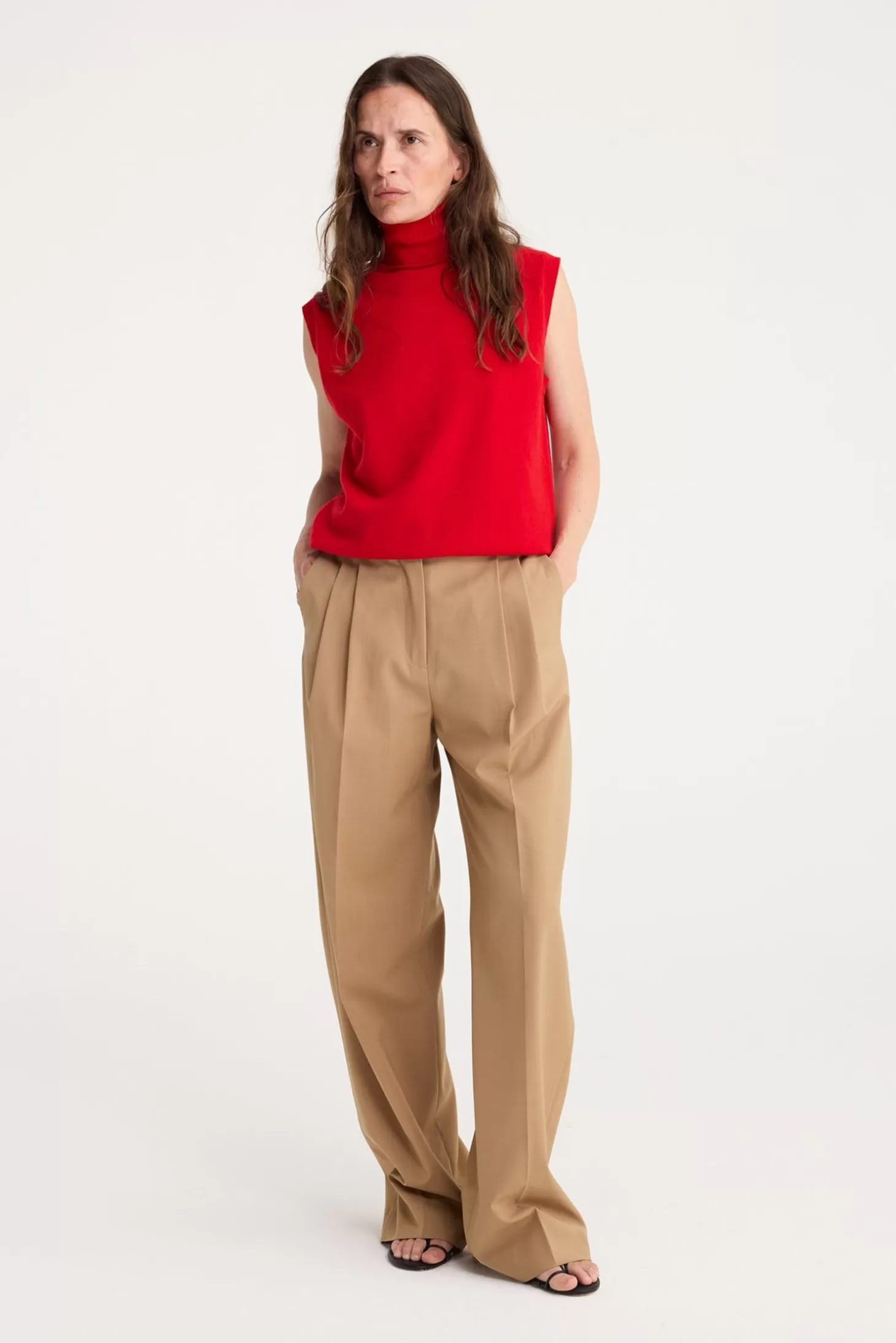 Pants<RÓHE WIDE LEG PLEATED TROUSERS Fawwn