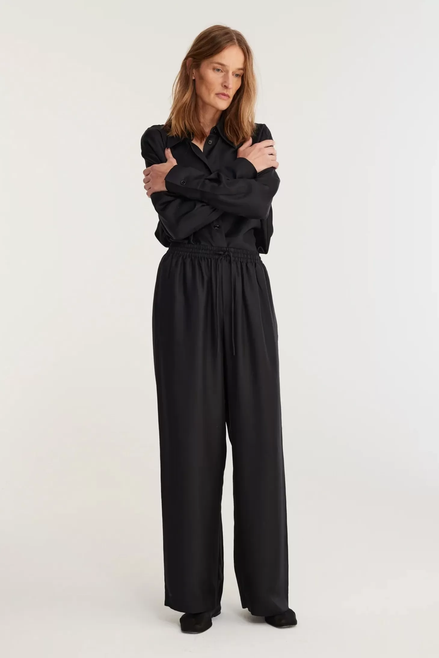 Pants<RÓHE WIDE LEG SILK TROUSERS Noir