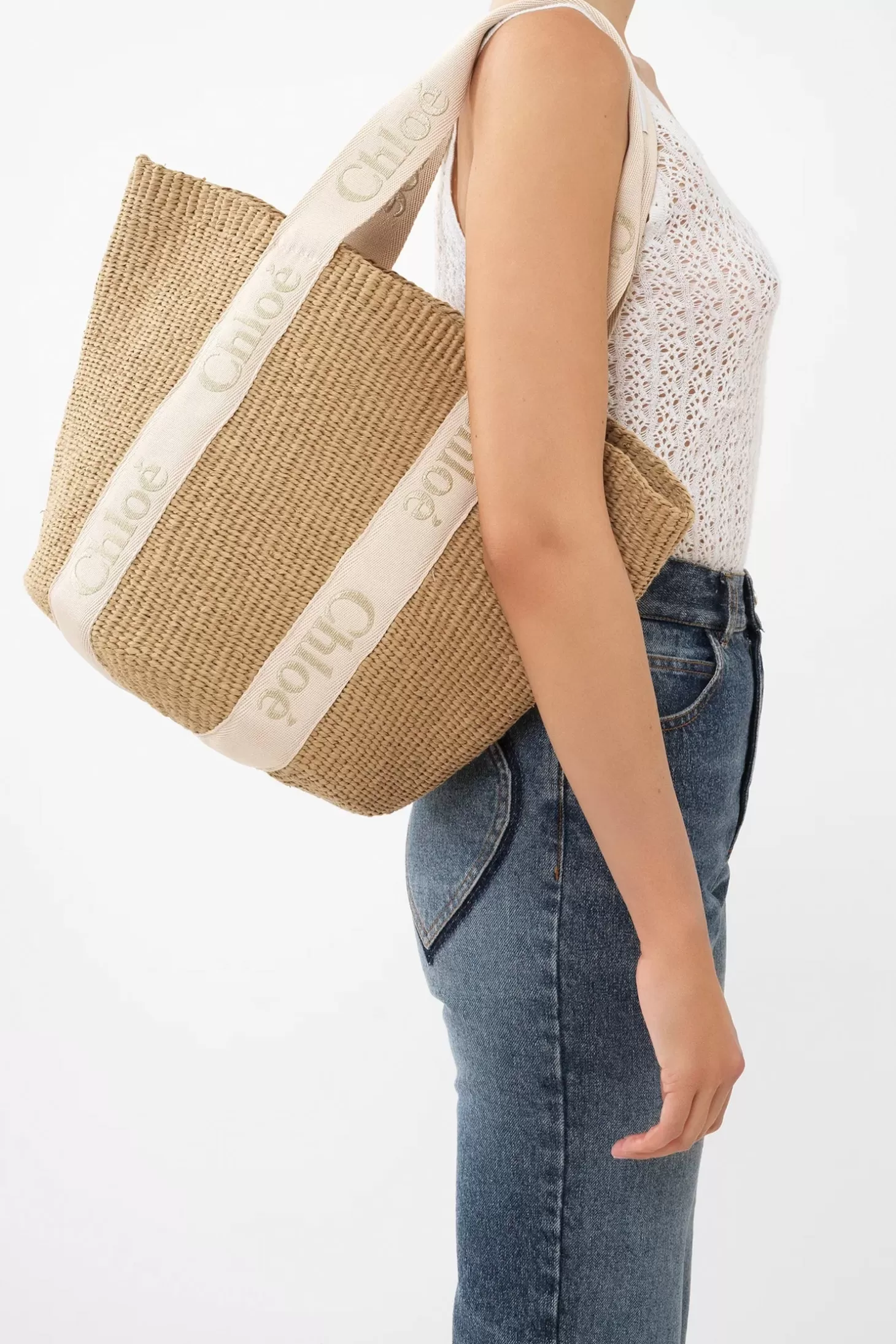 Shoulder<CHLOÉ WOODY LARGE BASKET Gold