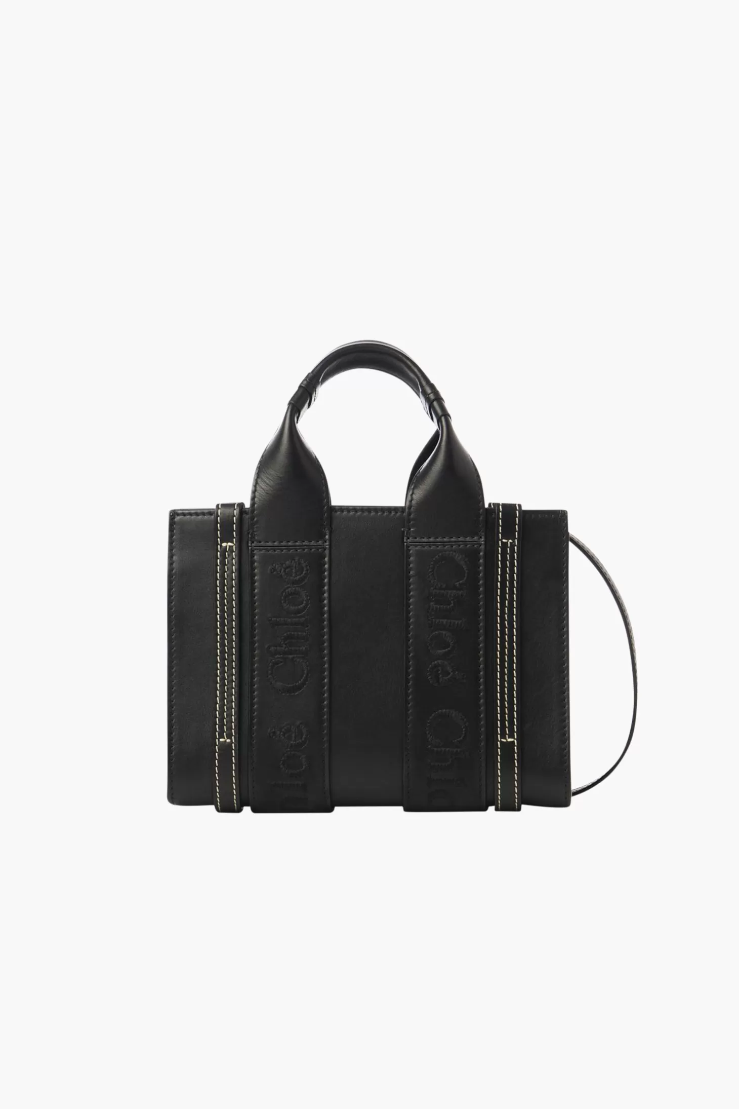Cross Body<CHLOÉ WOODY MINI LEATHER TOTE WITH STRAP Black