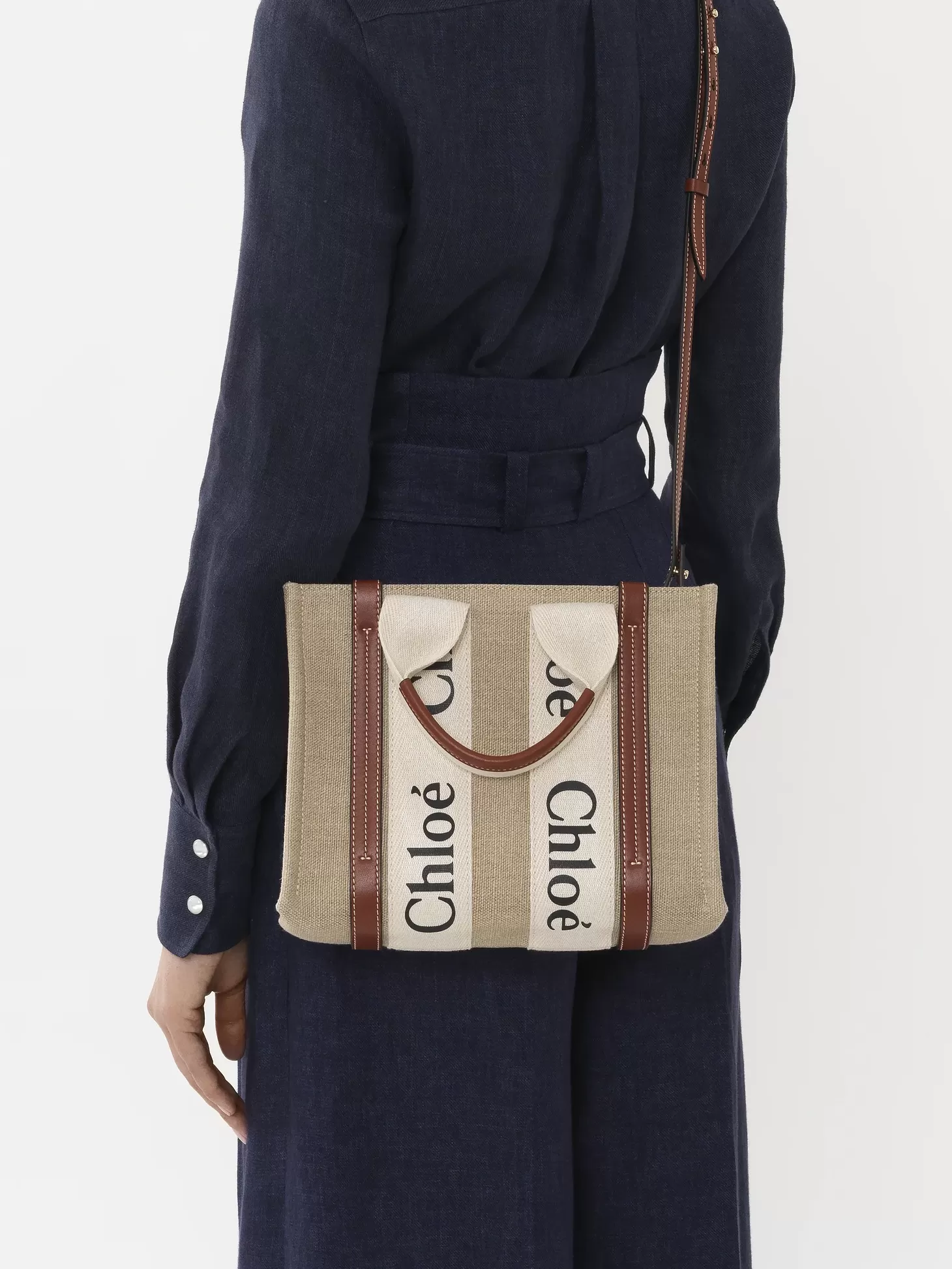Cross Body<CHLOÉ WOODY SMALL TOTE WITH STRAP WhiteandBrown